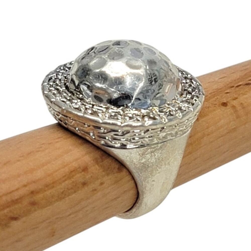 Vintage Silver Plated Hammered Dome Ring Chunky Brutalist Cocktail Band Sz 7